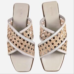 Bembien Women's Roma White Leather Brown Rattan Sandals New with Tags EU 40 US 9